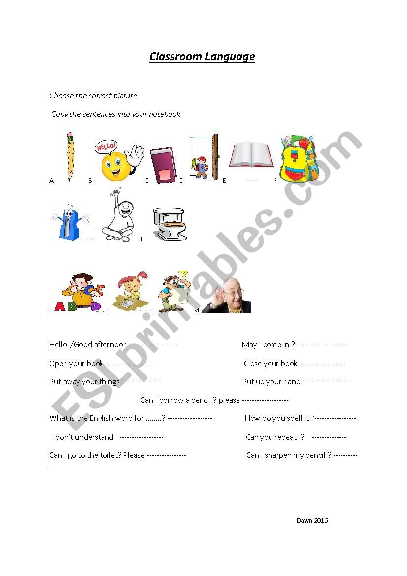 Classroom Language worksheet