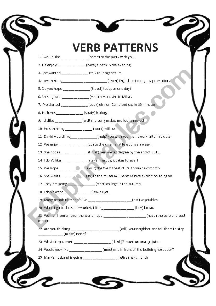 Verb Patterns worksheet