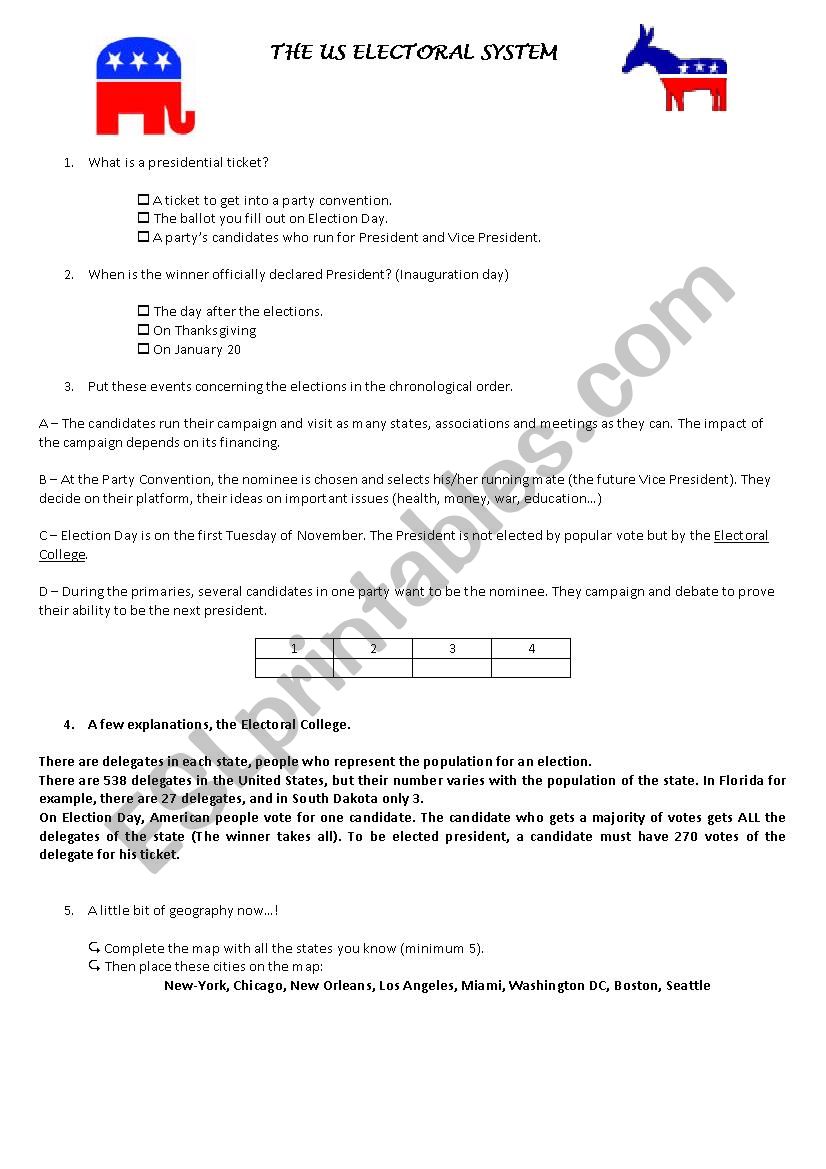 The electoral system worksheet