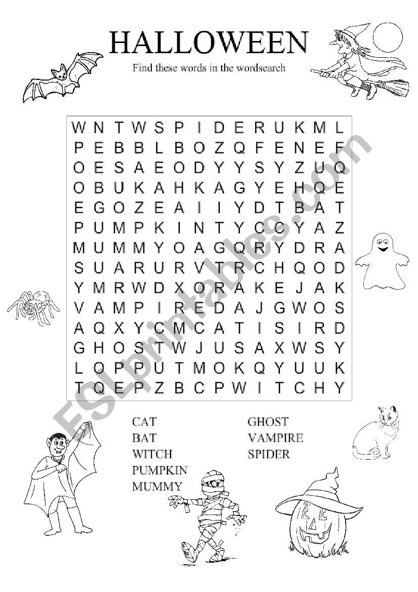 Halloween wordsearch worksheet