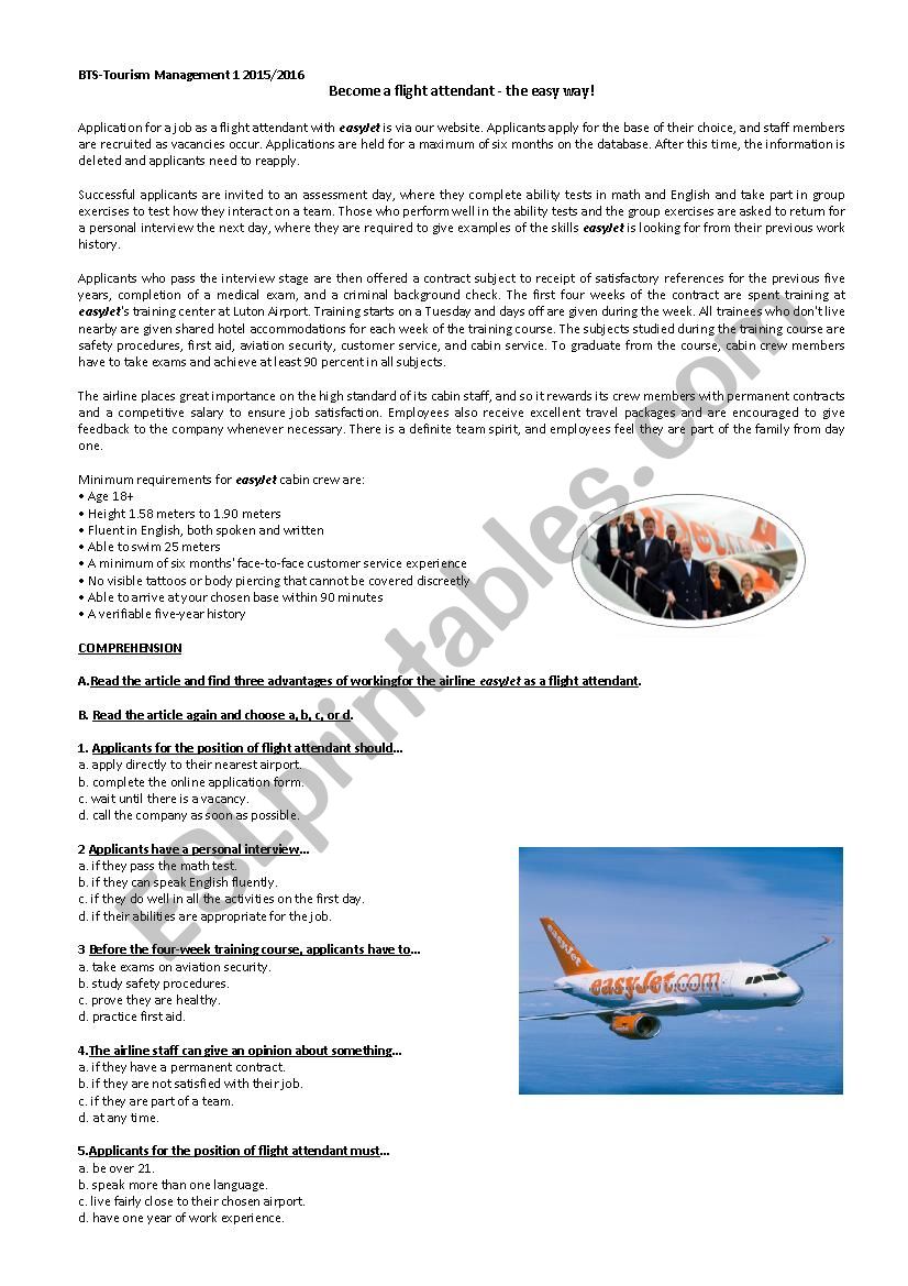 Becoming a Flight Attendent worksheet