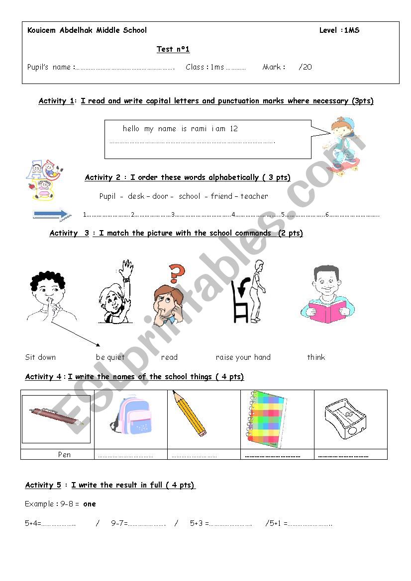 test for beginners  worksheet