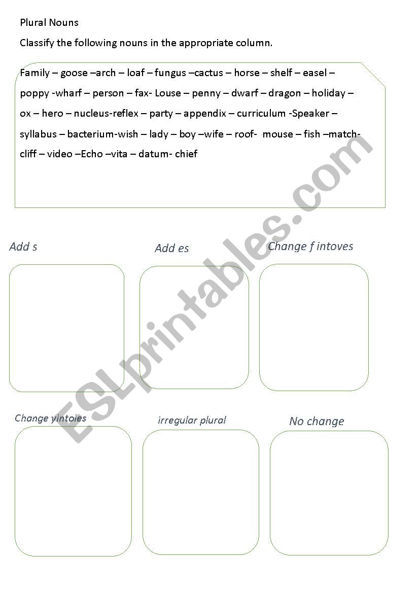 Plural Nouns worksheet