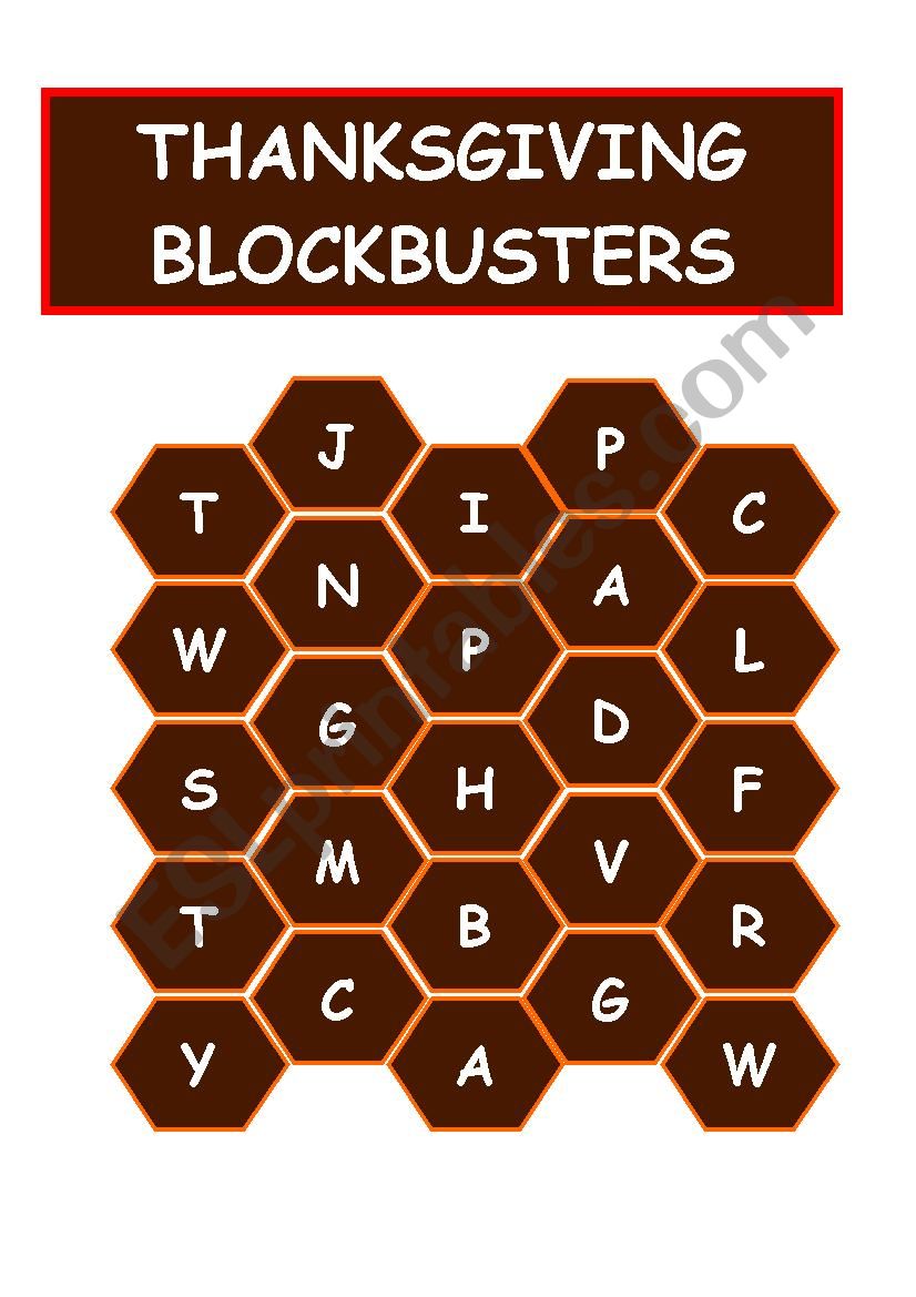 THANKSGIVING BLOCKBUSTERS worksheet