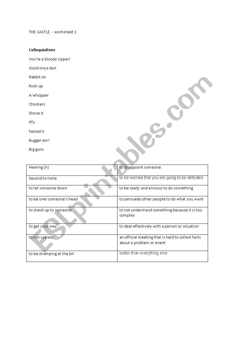 The Castle - Movie Lesson Plan (worksheet 2) 