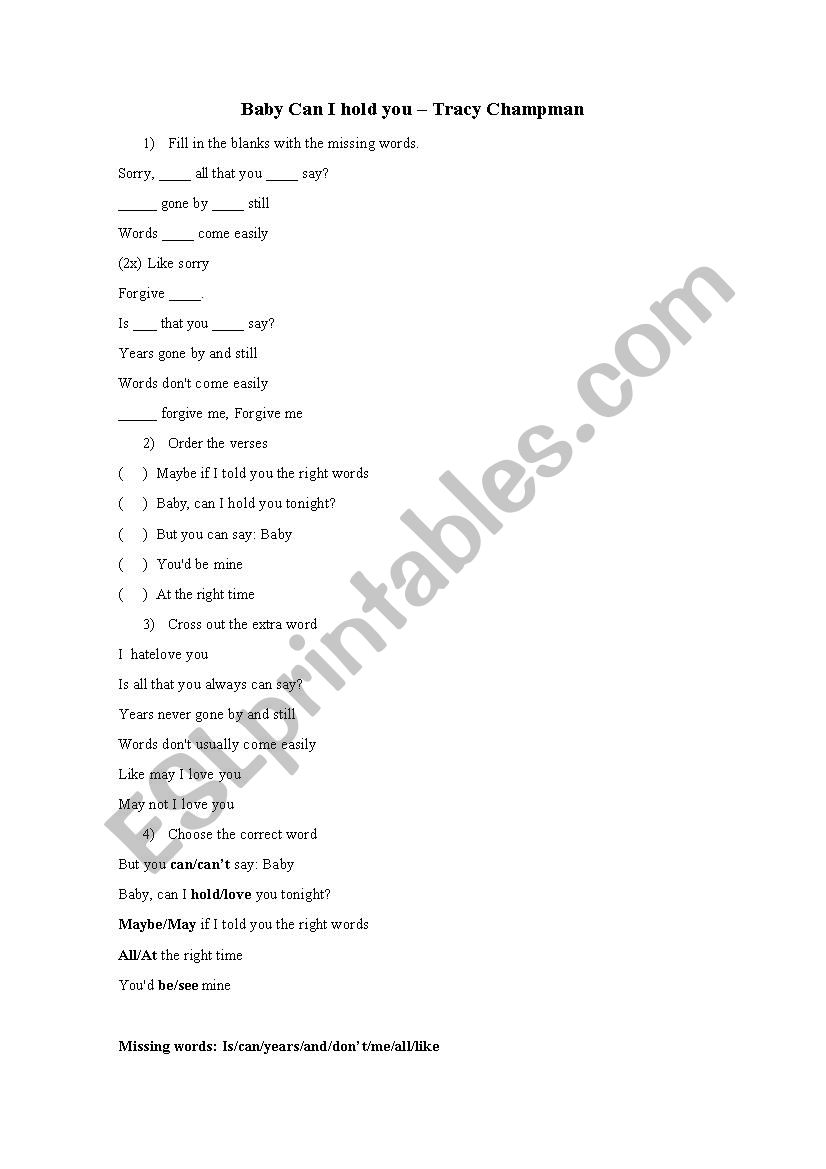 Modal Verbs Song - Baby Can I hold you