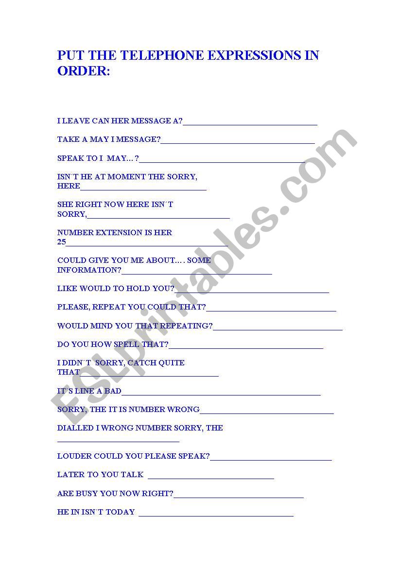 SPEAKING ON THE PHONE worksheet