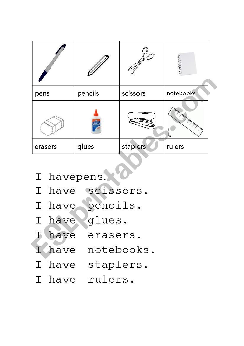 Classroom objects: I have... worksheet