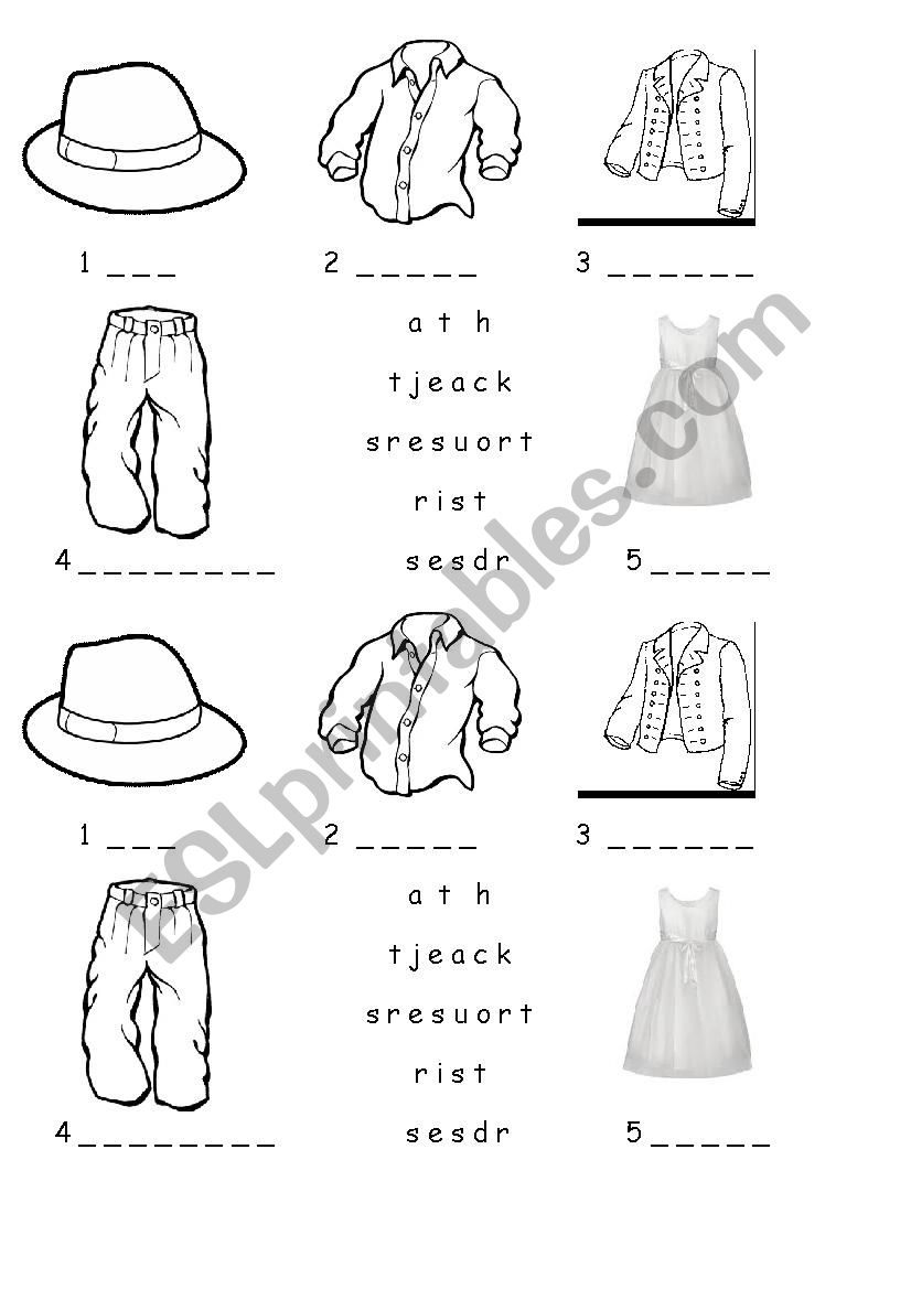 clothes worksheet