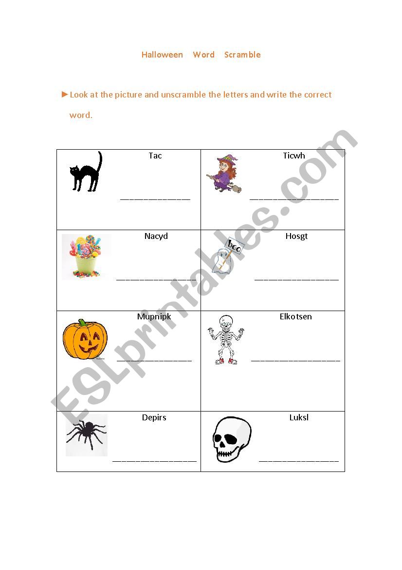 Halloween Word Scramble worksheet