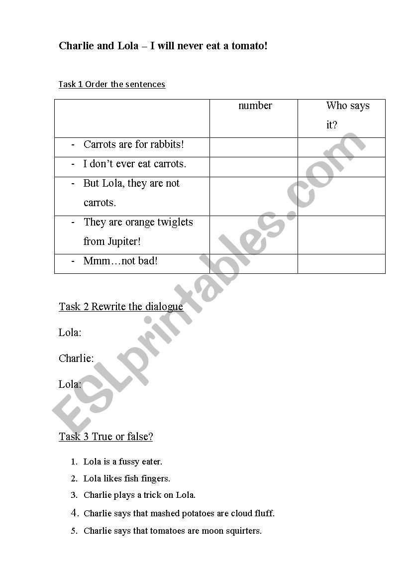 Charlie and Lola worksheet