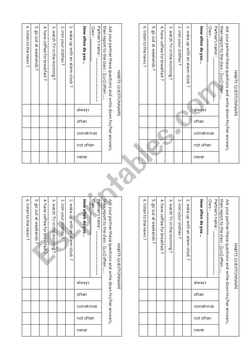 How often worksheet