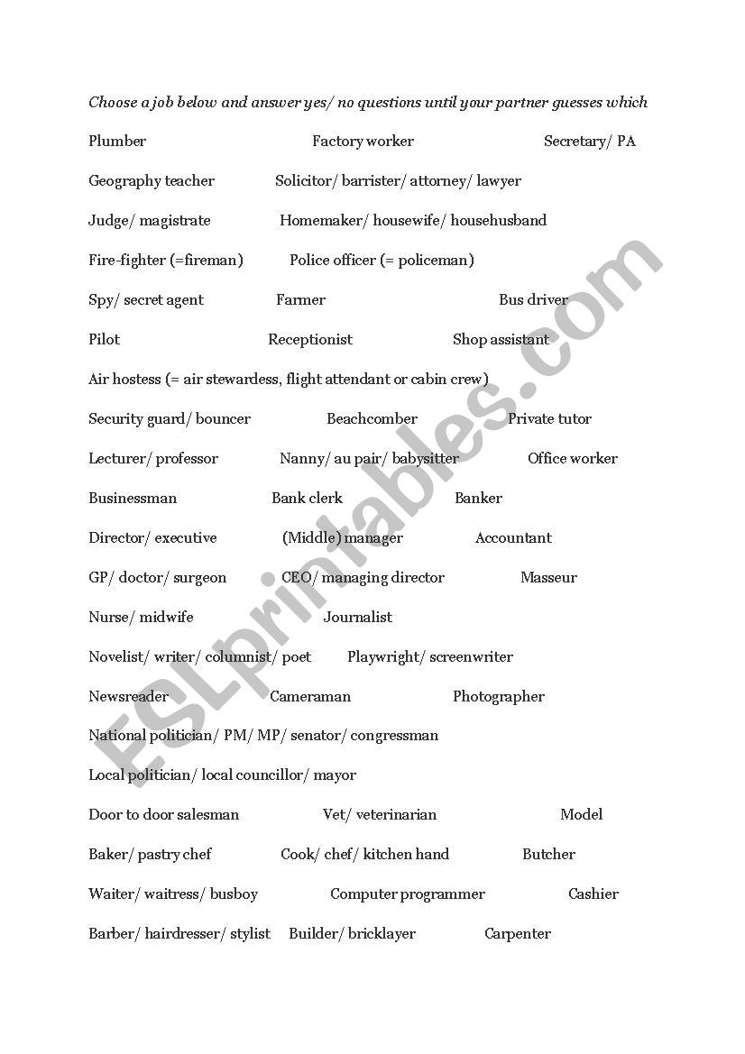 JOBS worksheet