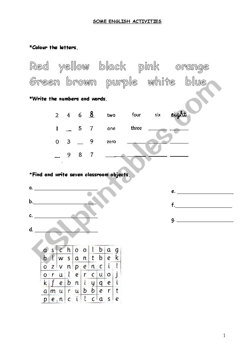 SOME ENGLISH ACTIVITIES worksheet