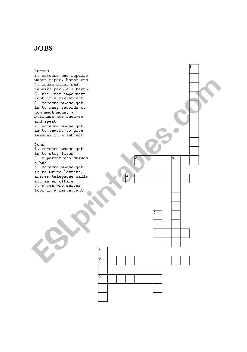 crossword worksheet