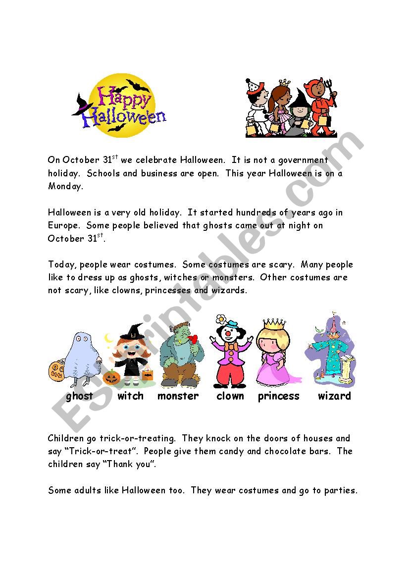 Halloween (Basic, True/False) worksheet
