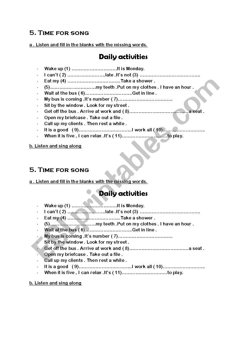 daily routine worksheet