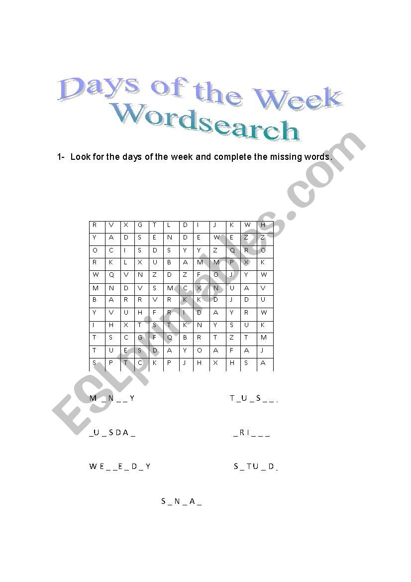 DAYS OF THE WEEK worksheet