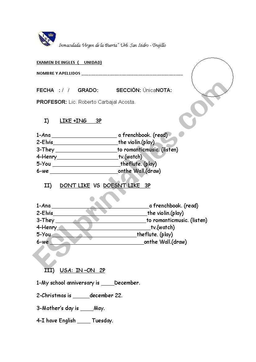 like+ing   house parts    exam
