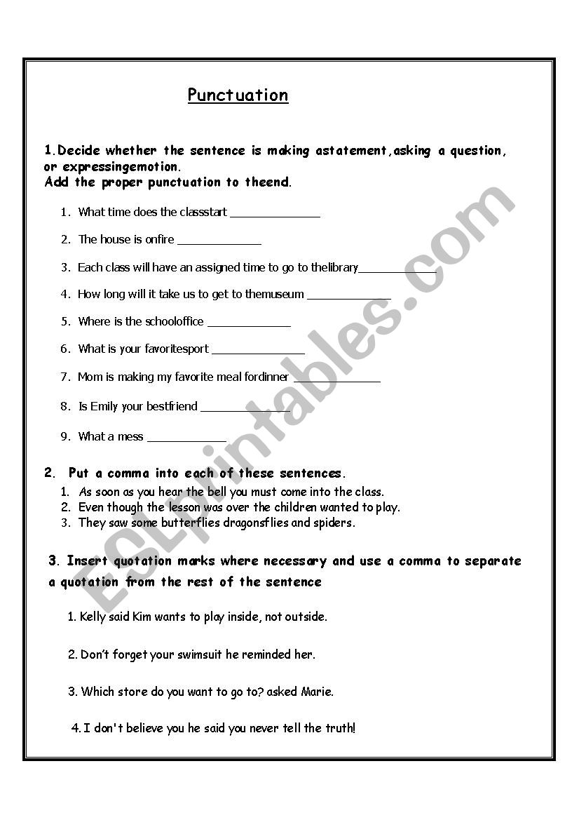 punctuation worksheet