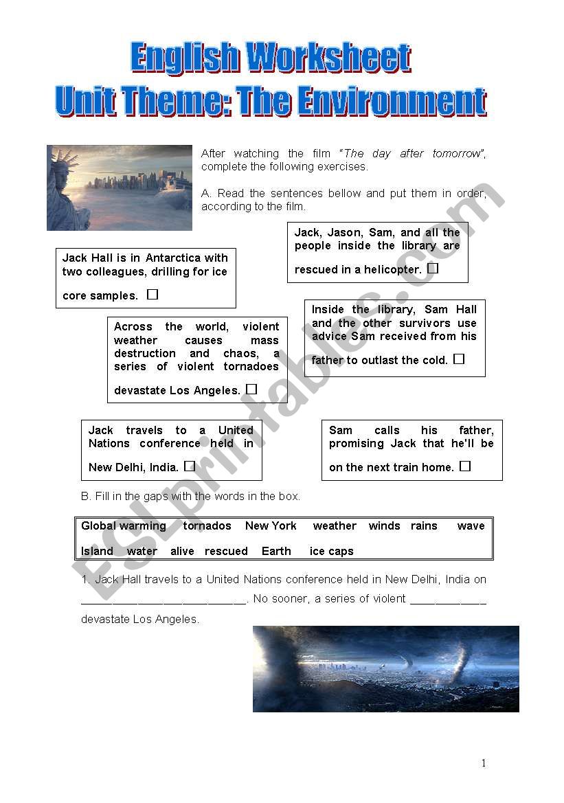 Worsheet about the movie - the day after tomorrow