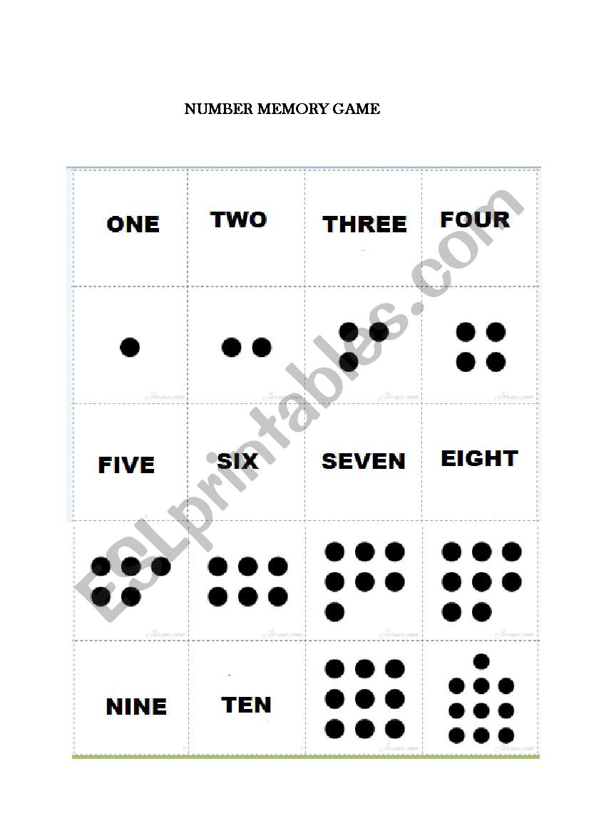 Numbers memory game  worksheet