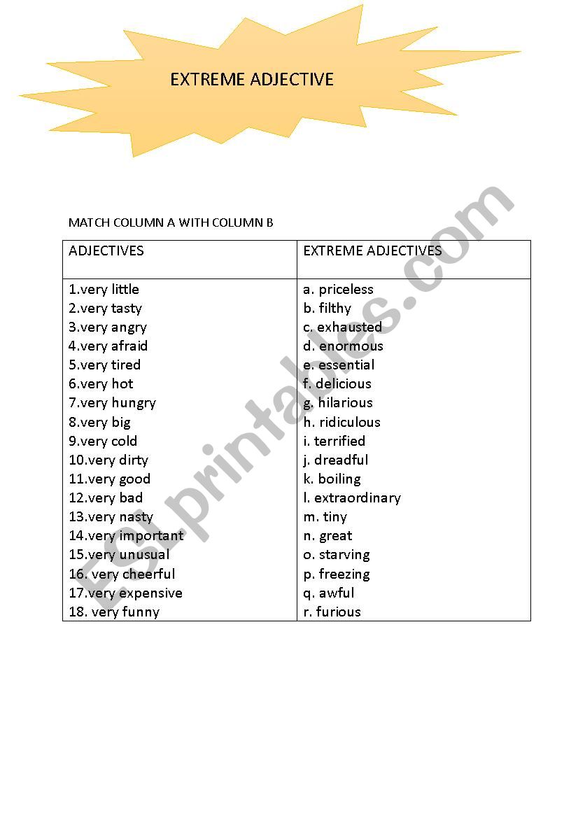 extreme adjectives worksheet