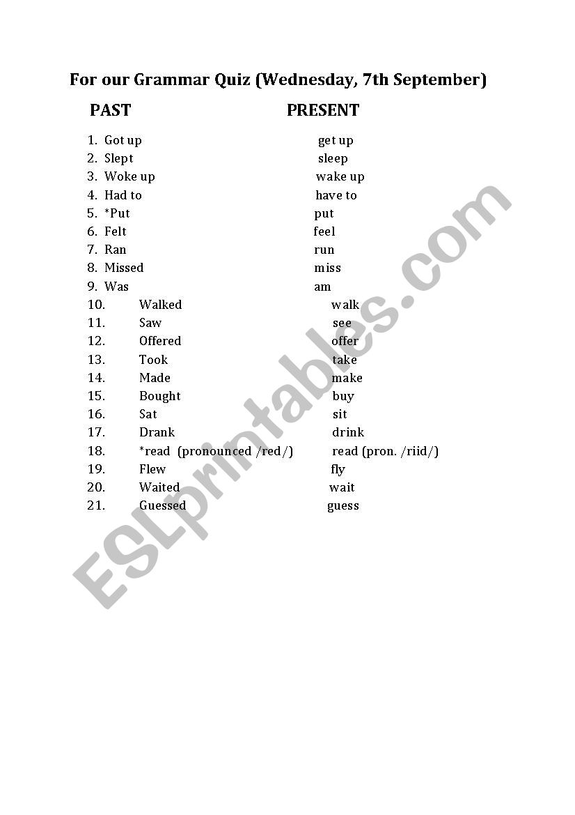 Irregular past  worksheet