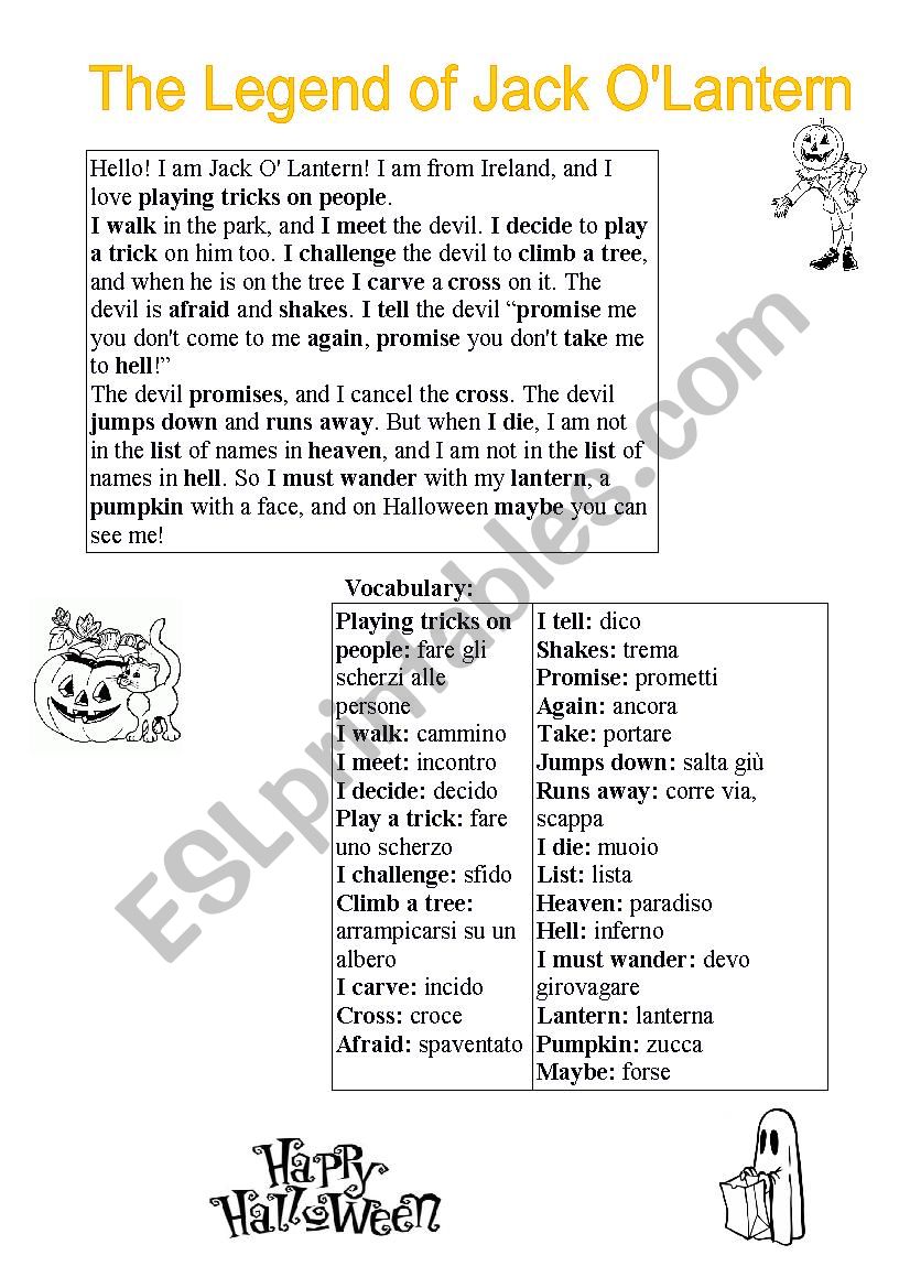 The legend of Jack O Lantern worksheet