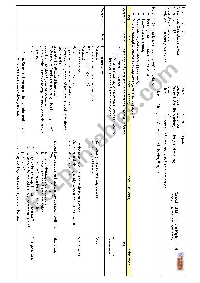 Expressing Purpose worksheet