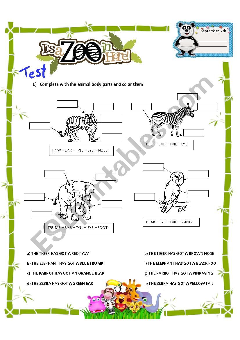 ENGLISH TEST: Animal body parts, has/have got hasnÂ´t/havenÂ´t got, big, small, short, long