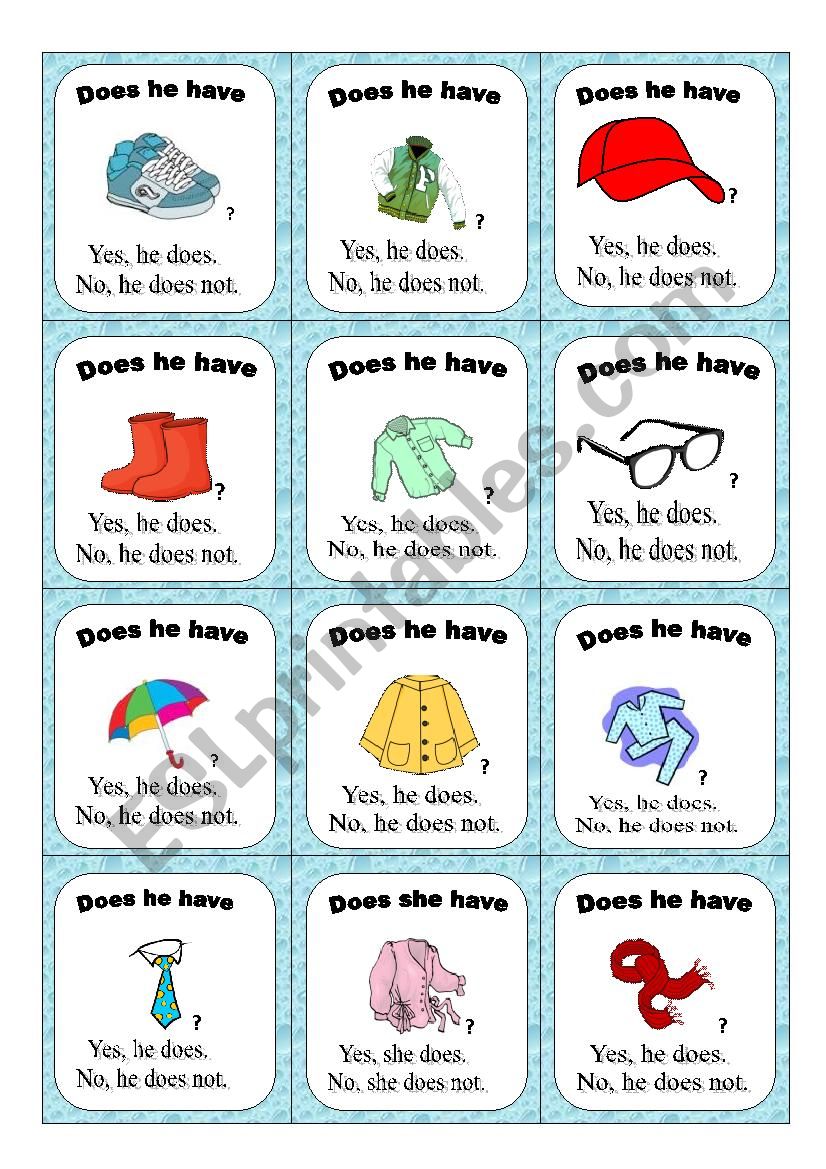 Clothes go fish game PART 1/2 worksheet