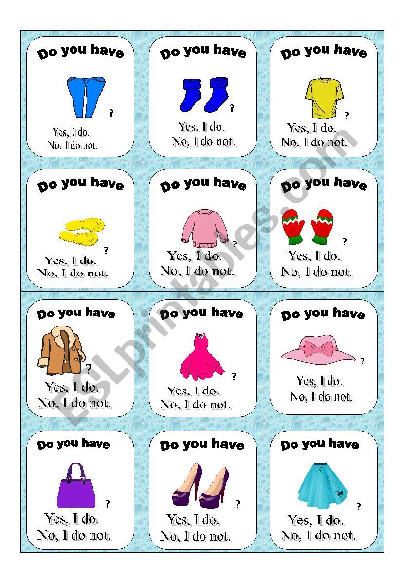 Clothes go fish game PART 2/2 worksheet