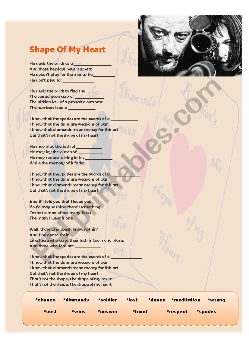 Shape of my heart worksheet