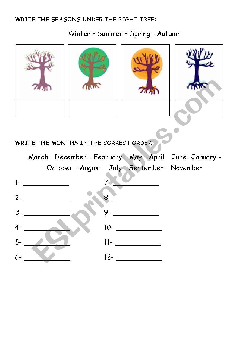 SEASONS AND MONTHS worksheet