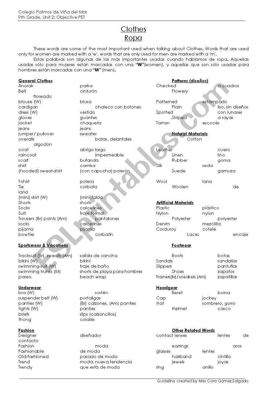 Clothes worksheet