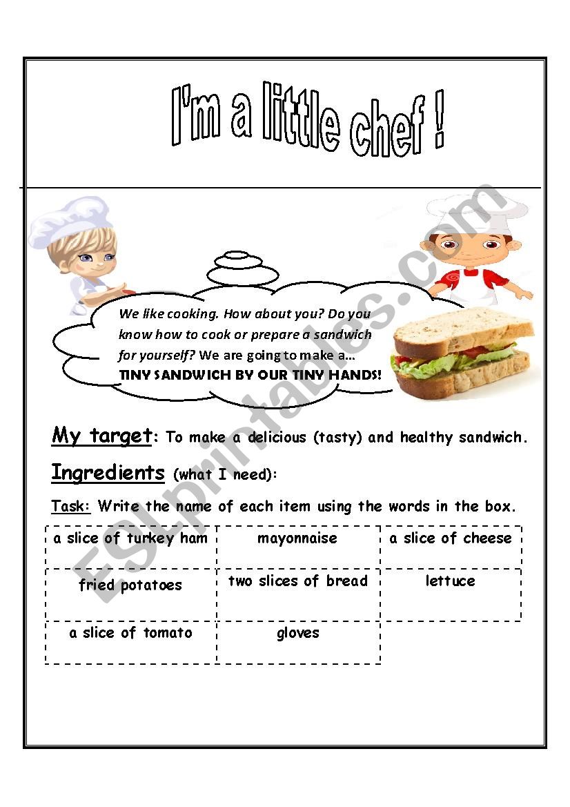 I am alittle chef worksheet