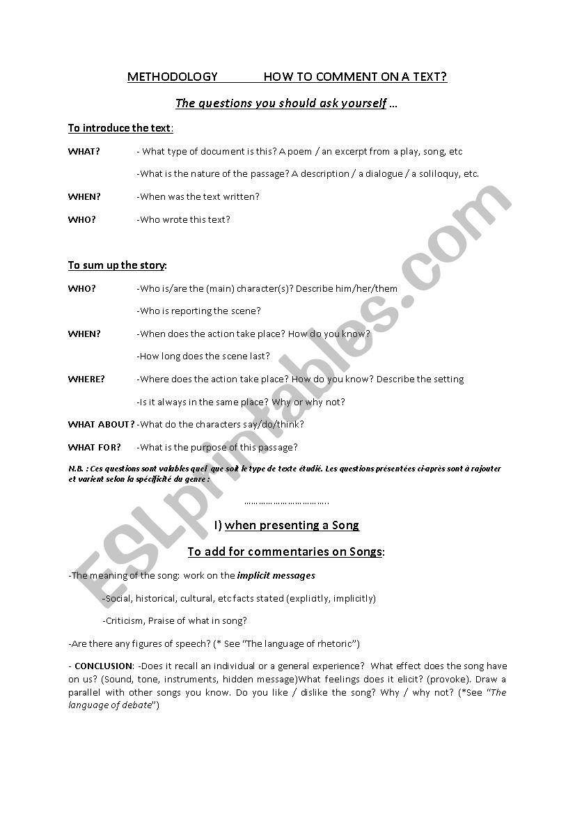 METHODOLOGY               HOW TO COMMENT ON A TEXT?