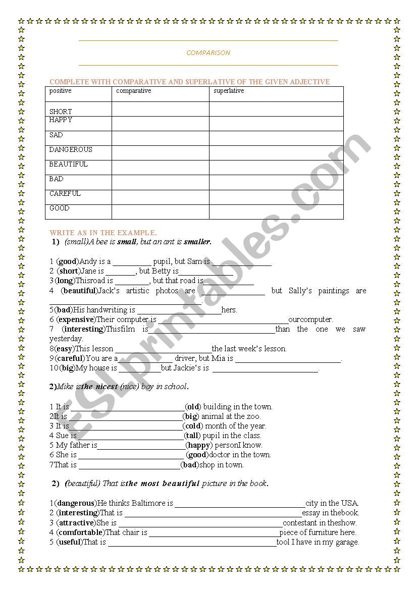 Comparatives and Superlatives worksheet