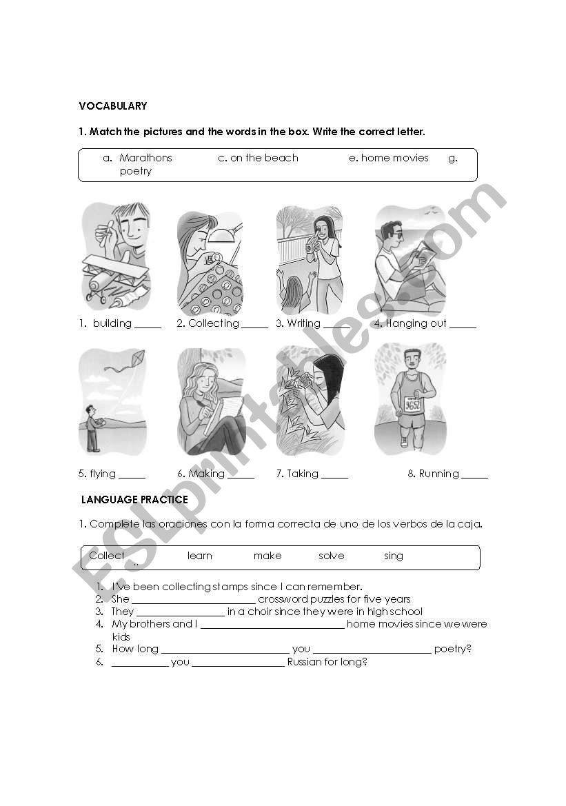 TEST ABOUT HOBBIES, FREE TIME, COLLOCATIONS, HAVE BEEN + ING, FOR vs SINCE