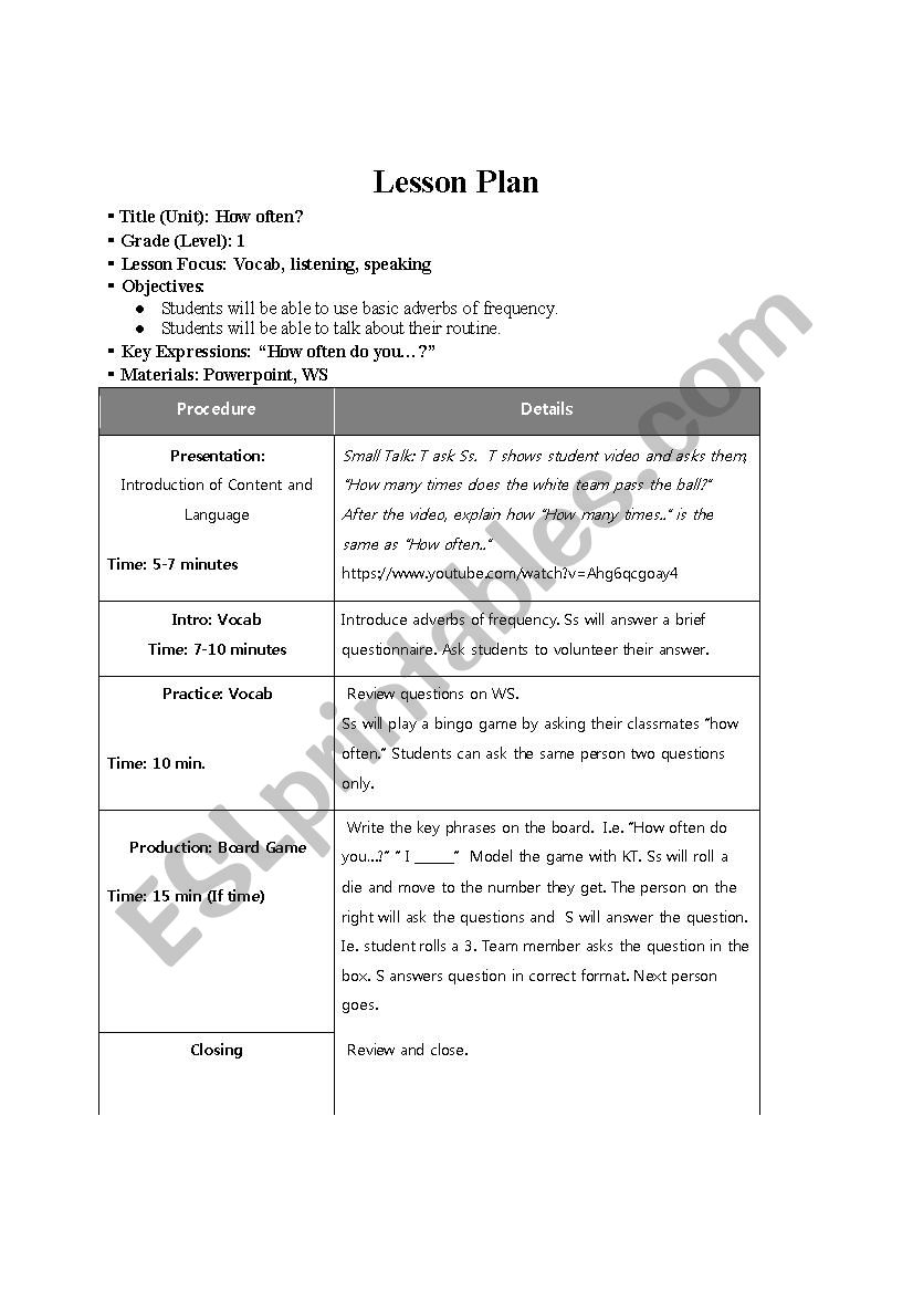 How often do you.. worksheet