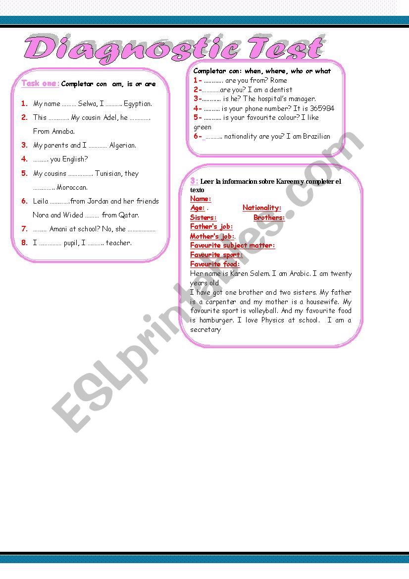 Diagnostic Test worksheet