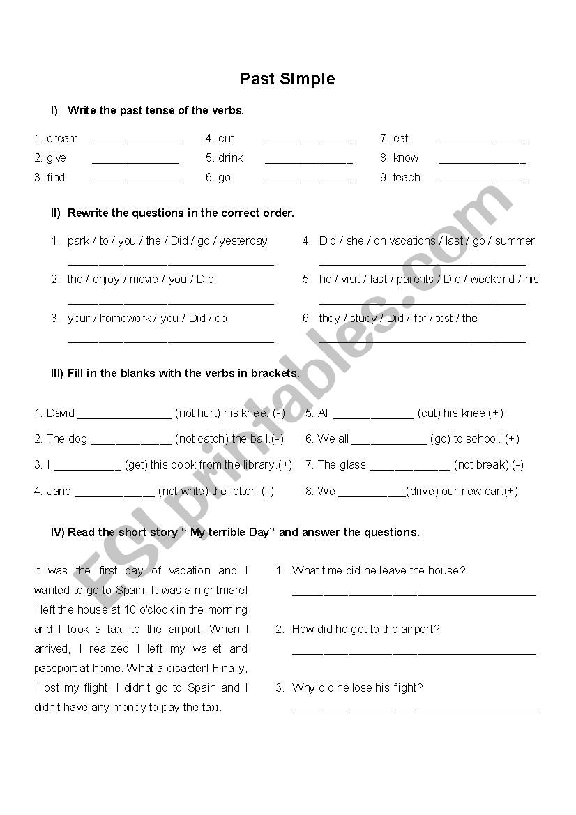 Past Simple exercises worksheet