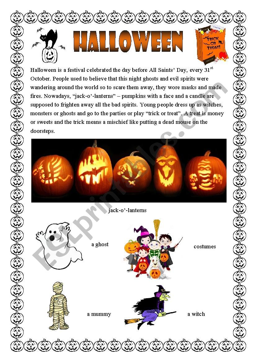 Short text about Halloween worksheet