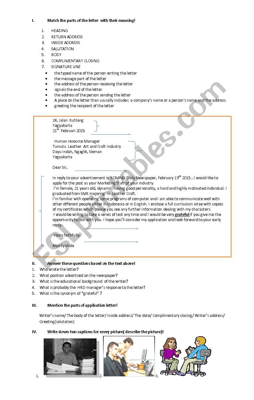 letter and caption exercises worksheet