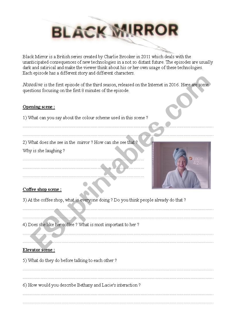 Black Mirror - Nosedive - Worksheet on social networks