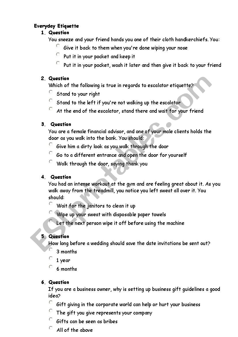 Everyday Etiquette worksheet