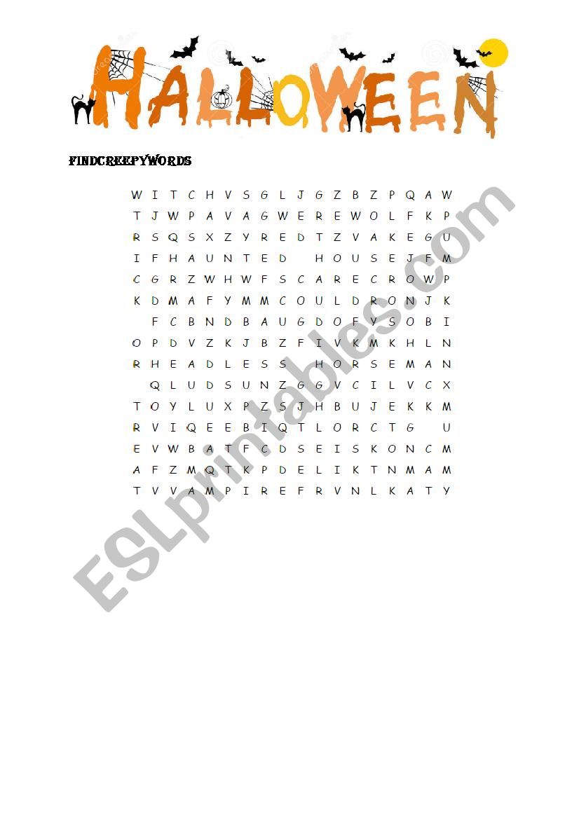 Halloween word search worksheet