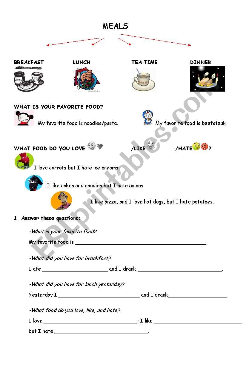 Meals worksheet