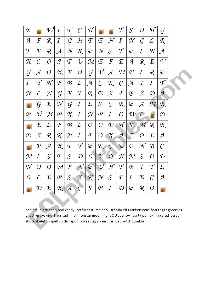 Halloween wordsearch with a hidden message